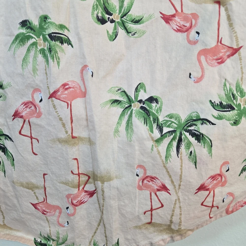 Old Navy Boys Pink Flamingo Palm Tree Short Sleeve Poplin Button Shirt‎ Large